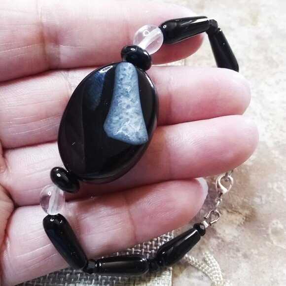 Massive Protection Bracelet: Black Agate + Quartz ~ Balance Energy & Chi Flow - Picture 2 of 11